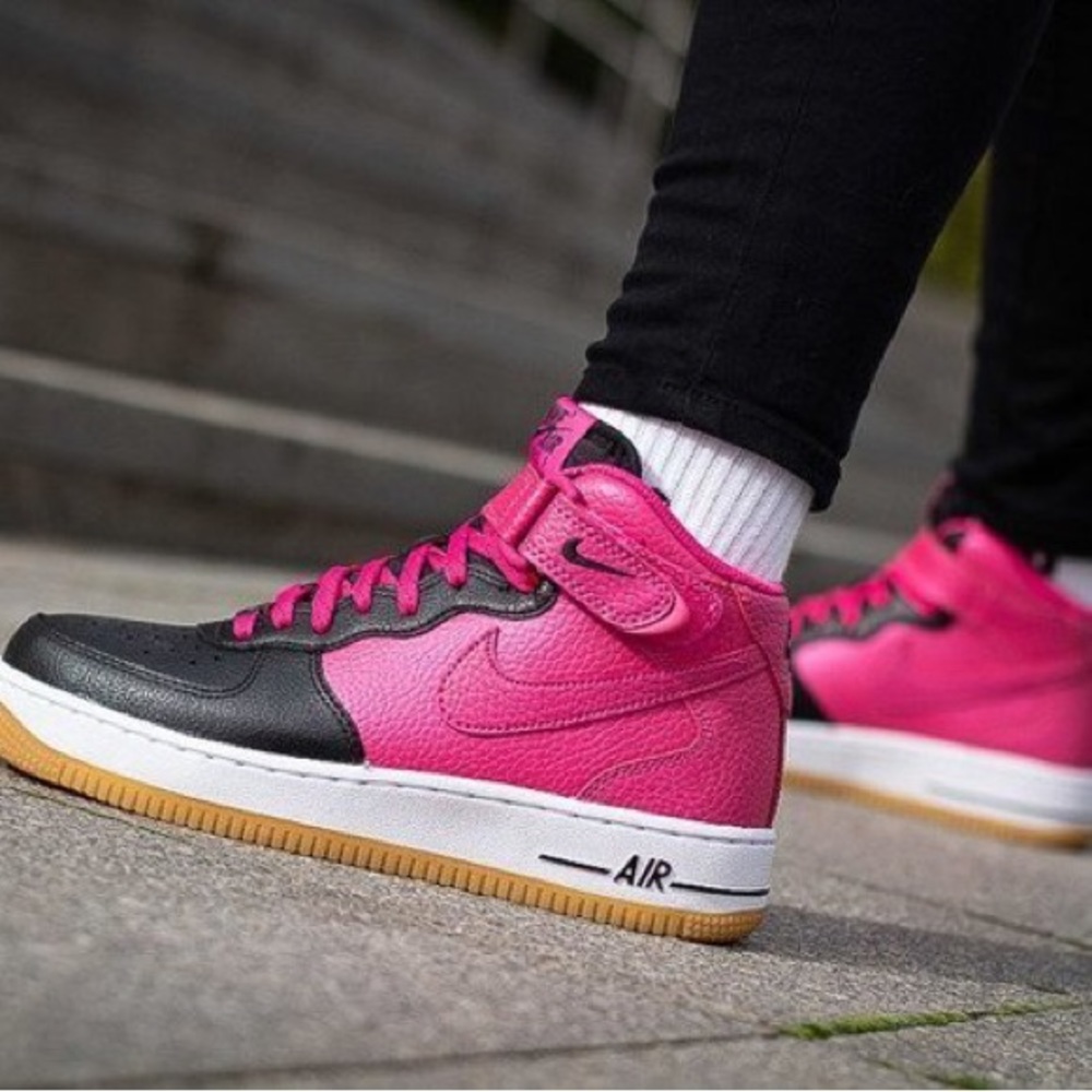 NIKE Air Force 1 Mid GS 518218-016 Vintage Retro • Black + Pink
